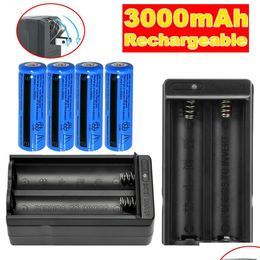 Batteries 4Pcs Rechargeable 3000Mah Li-Ion Battery 3.7V Brc 11.1W For Flashlight Headlamp Laser Penadd 2Pcs Dual Charger Drop Delivery Dhzrn