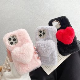 Cell Phone Cases 3D cute pink love luxury diamond plush fur phone case suitable for iPhone 12 Pro Max phone case 15 14 11 Xs X XR 8 7 6 Plus Se 2 cover 231026