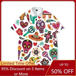 Men's Casual Shirts Sugar Skull Mexican Blouse / Shirt Print Graphic For Women's Unisex Adults' 3D Polyester Daily