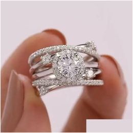 Band Rings Luxury Wedding Rings For Women Fancy Cross Design Inlaid Shiny Cz Stone Fashion Versatile Female Finger-Ring Gift Dhgarden Ottar