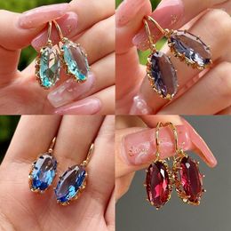 Dangle Earrings Fashion Contracted Design Coloured Oval Cubic Zirconia Women Wedding Party Luxury Gold Colour Ear Jewellery