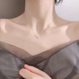 Pendant Necklaces Fashion Girl Four Pointeds Star Zirconia Necklace Simple Silver Plated Clavicle Chain Suitable For Lady Party Jewelry