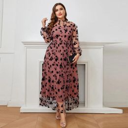 Ethnic Clothing Spring Autumn Casual Elegant Plus Size Dresses Women Large Maxi Floral Mesh Long Oversized Evening Party Prom Clothes