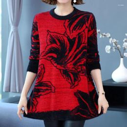 Women's Sweaters Clothing Flocking Floral Midi 2023 Autumn Winter Thick Warm Fashion Resin Fixation Round Neck Knitted Jumpers