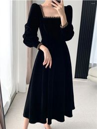 Casual Dresses Women Autumn Winter 2023 Fashion Office Lady Robe Long Sleeves Party Female Elegant Vintage Midi Black Dress Clothes