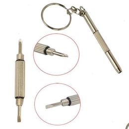 Screwdrivers Wholesale 3 In 1 Aluminium Steel Eyeglass Screwdriver Sunglass Watch Repair Kit With Keychain Portable Hand Tools Drop D Dhfed