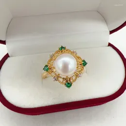 Cluster Rings 14k Gold Filled Pearl Ring Exquisite Elegant Green Zircon Diamond Design Square Natural Jewelry For Women Gift