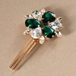 Hair Clips Emerald Green Crystal Haircomb Bride Tiaras For Women Alloy Pearl Side Pin Wedding Ornament Charm Noiva Jewellery Gifts