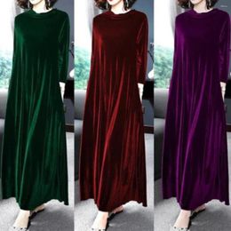 Casual Dresses Women's Velvet Dress Shift Long Maxi Green Black Purple Sleeve Pure Color Pocket Winter Fall Spring CrewNeck Mature