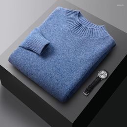 Men's Sweaters Half High Collar Sweater Men 100 Pure Wool Base Thickened Knit Solid Color Loose Fit Large Size Cashmere Pullover Winter