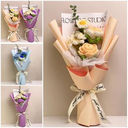 Decorative Flowers Cotton Crochet Flower Bouquet Teacher's Day Gift Ins Artificial Colourful Knitted With Wrapping Room Decor