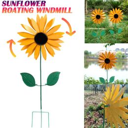 Garden Decorations 3D Metal Rotating Sunflower Wind Spinner Windmill Sculpture Outdoor Courtyard Lawn Pastoral Style