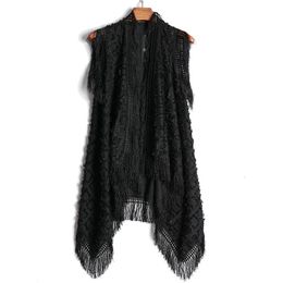 Men's Vests Spring autumn men fashion tassel punk hip hop long vest nightclub DJ stage cloak costume men casual sleeveless jacket waist coat 231026