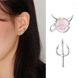 Stud Earrings Silver Plated Asymmetrical Opal Cute Little Devil Women's Jewelry Hip Hop Rock Party Birthday Gift