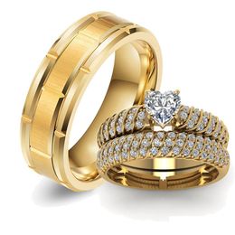 Band Rings Couple Rings Women Exquisite Rhinestones Zirconia Set Trendy Men Stainless Steel Ring Fashion Jewellery For Drop De Dhgarden Otsae