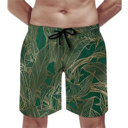 Men's Shorts Men's Plants Design Board Green Gold Leaves Cute Hawaii Beach Short Pants Custom Sportswear Comfortable Swimming Trunks