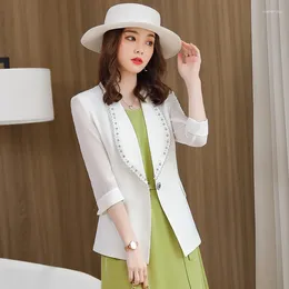 Women's Suits Elegant White Half Sleeve Formal Blazers Jackets Coat For Women Business Work Wear Summer Professsional Outwear Tops Blaser