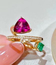 Cluster Rings LR Fine Jewelry Real 18K Rose Gold AU750 Natural Tourmaline 2.05ct Gemstones Diamonds Female For Women Ring