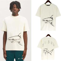 Shark Print Plus Size Men's T-shirts Heavy Cotton Thick T shirts Man Vintage Oversized T-shirt Streetwear Tee Unisex Youth Te363n