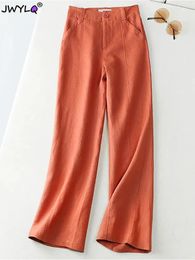 Women's Pants Capris Solid Colour Cotton Linen Baggy Pants Womens Summer High Wiast Long Straight Legs Pants Female Ol Office Working Casual Trousers 231026