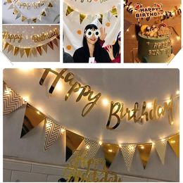 Other Event Party Supplies Multi Themes DIY Coloured Lights Happy Birthday Banner Decorations P o Booth Bunting String Flags Set 231027