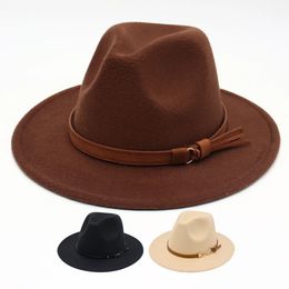 Wide Brim Hats Bucket Vintage Retro Wool Men Autumn Winter British Flat Felt Trilby Formal Dress Hat For Women Unisex Belt Jazz Fedora 231027