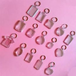 50pcs Lot Rectangle Heart Round Styles Transparent Blank Acrylic Insert Po Picture Frame Keyring Keychain Diy Split Ring Gift2459