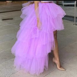 Runway Dresses Lavender High Low Tulle Skirts 2019 High Street Custom Made Long Tiered Tulle Skirt Women To Party Female Maxi Tulle Skirt T231027