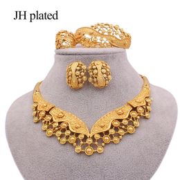 Luxury jewelry sets for women Dubai wedding gold color necklace earrings bracelet ring bridal Indian Nigeria African gifts set 201163s