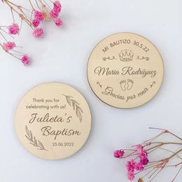 Other Event Party Supplies 20pcs Personalized Wood Christening Fridge Magnet Souvenir Customized Baptism Party Favor Engraved Wooden Magnet Gift For Guest 231026