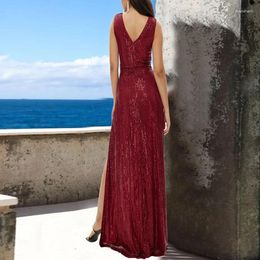 Casual Dresses Elegant Slim Sexy Dress Sequin Fishtail Long Online Red Event Banquet Car Model Split Evening Dress2023