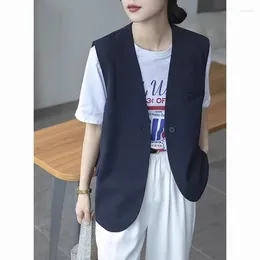 Women's Vests Spring Summer Sleeveless Jacket Cardigan Women Suit Vest Korean Tops Casual Loose Office Ladies Coat Waistcoat