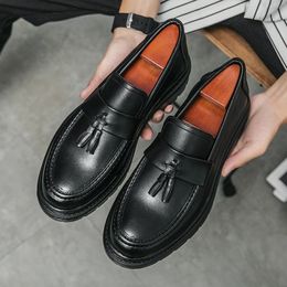 Dress Shoes Loafers Men Platform Thicksoled Tassel Formal Business Slipon Comfortable Men's Leather Casual Oxford 231026