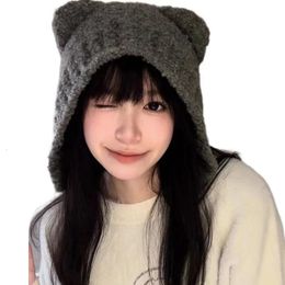 BeanieSkull Caps Spring Winter Cute Safety Bear Hats for Women Hat Solid Warmer Thickened Lamb Fleece Travel Pullover Outdoor Ladies Cap 231027