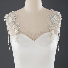 Wedding Bridal Lace Wrap Necklace Pearls Beads Full Body Shoulder Chain Dress Jacket Beading Crystals Bolero White Charming Orname2932