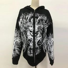 Men's Hoodies Couple Harajuku Zip Up Hoodie Spring And Autumn Mens Fashion Letter Skull Cross Print Anime Clothes Sweatshirts