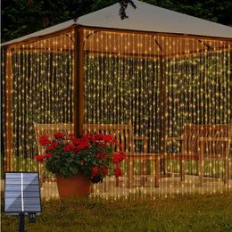 Garden Decorations Solar Fairy Curtain Lights 300LED Waterproof Outdoor Garland Power Lamp Christmas For Party Wedding Decoration 231026