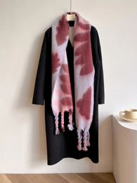 Scarves Autumn and Winter Colour Blocking Imitation Cashmere Mohair Women Scarf Thickened Warm Handiwork Knot Tassel Collar Long Shawl 231027