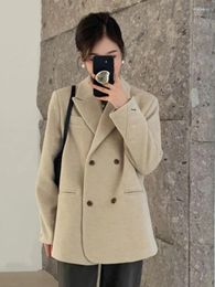 Women's Suits UNXX Women Wool Blend Blazer Solid Mid Long Woollen Thick Warm Coats Overcoat Office Lady Tops Autumn Winter Coat