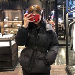 Winter jacket women Women's down jacket embroidered letter armband hooded winter jacket thickened and warm women's denim fabric strap parka top