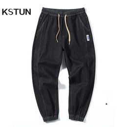 Black Jeans Men Baggy Loose Fit Harem Elastic Waist Tapered Jogger Pants S Clothing Oversize Kpop Style