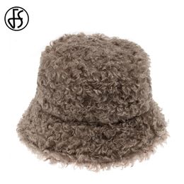 Wide Brim Hats Bucket FS Winter Lamb Wool Hat For Men Leisure Panama Caps Thicken Plush Fisherman Brown Beige Warm Women Cap Bob Homme 231027