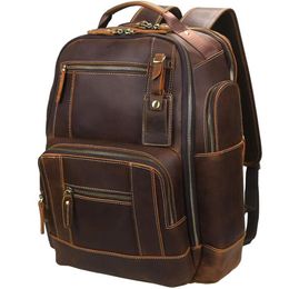 Backpack For Men's Vintage Full Grain Leather 15 6 Inch Laptop Daypack Large Capacity Business Camping Travel 24L Rucksack301T