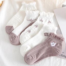 Women Socks 5Pairs Set Short Flower Boat Ankle No Show Cute Lace Sock Breathable Spring Summer Soft Fashion