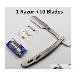 Razors Blades Razors Blades 1Set Men Straight Barber Edge Steel Folding Shaving Knife Hair Removal Tools With 10Pcs Drop Delivery He Dh4Et