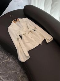Women's Suits Lady Delicay Designed Office Formal Coat Slit Long Sleeve Rhinestone Women Solid Blazer White With Belt
