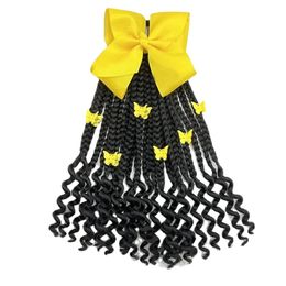 Kids Braided Ponytail with Beads and Bow Kids Hair Extension Ponytail with Curly End for Girls Black Girl Hair Accessories