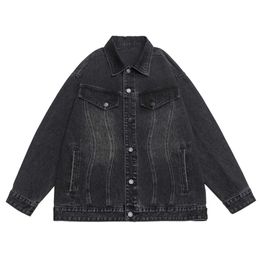Autumn Baggy Men S Denim Jacket Retro Street Oversized Irregular Ing Washed Black Jeans Coats Fashion Casual Streetwear