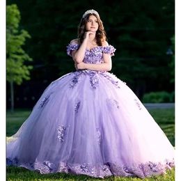 2024 Appliques Ball Gown Quinceanera DressesOff shoulder and Lace Up Back Crystals Sweet 16 Dress Pageant Party cown