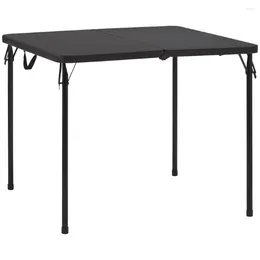 Camp Furniture OUZEY 34" Square Resin Fold-in-Half Table Rich Black Outdoor Folding